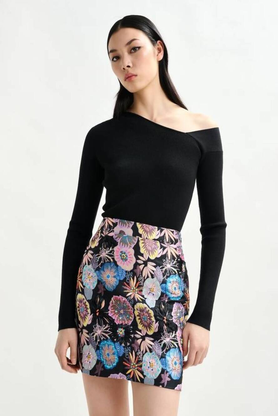 Essentiel Antwerp Iorgeous Embellished Mini Skirt in Black Multi 38 US 8